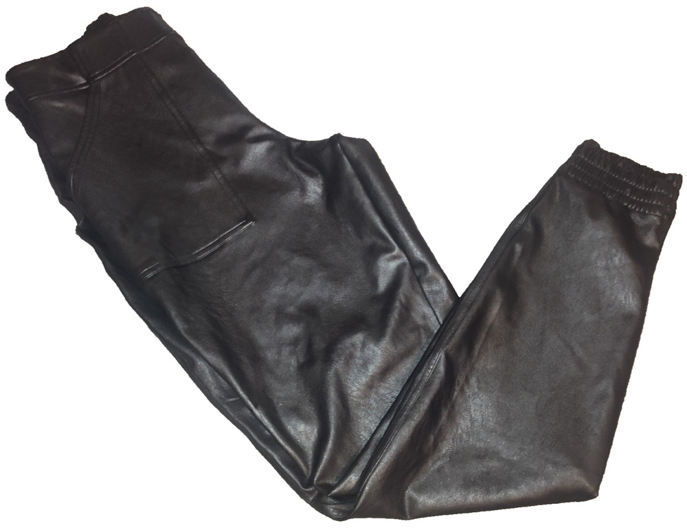 Women’s Black Faux Leather Jogger Style Elastic Waist Pants Size M BG29